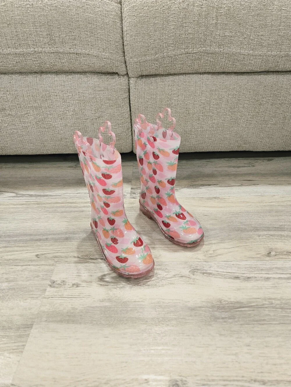 Western Chief Pink Strawberry Print Kids Rain Boots